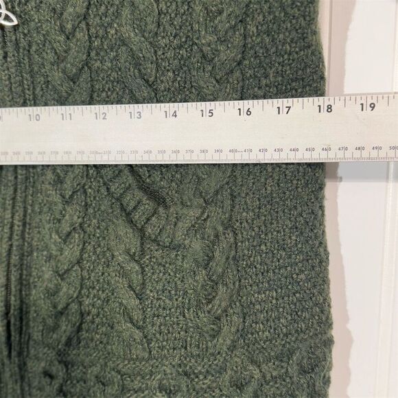 Aran MorMor 100% Merino Wool Ireland Green Cable Knit Hoodie Sweater L Fisherman - Picture 5 of 9